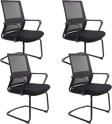 Juego de 4 sillas de recepción de oficina con respaldo medio y soporte lumbar para sala de conferencias en el hogar, sala de conferencias,