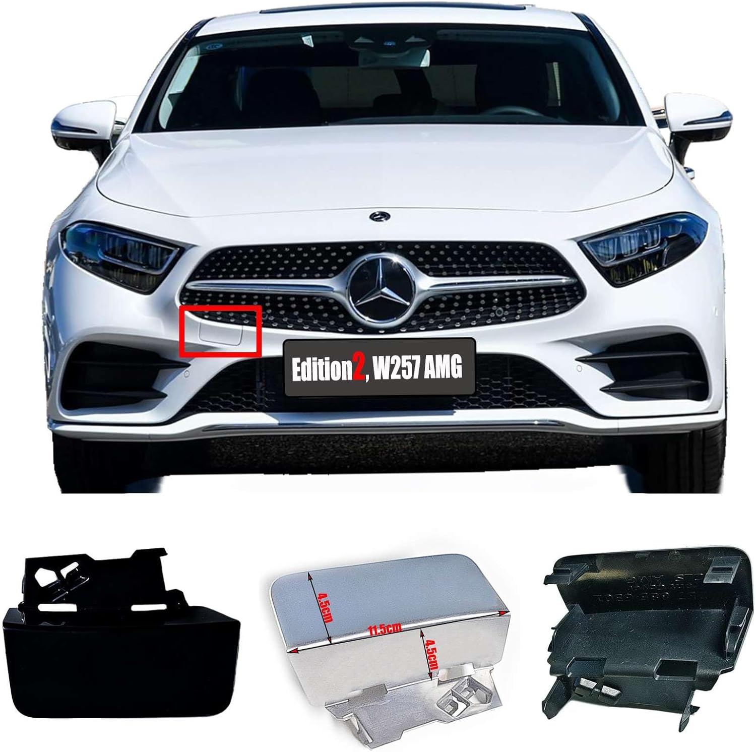 Front Tow Cover for 18-23 Mercedes-Benz CLS C257 AMG Line Fit 220d 300d 350d 400d 200 300 350 450 50amg 2018 2019 2020 2021 2022 2023 Bumper Towing Hook Cap