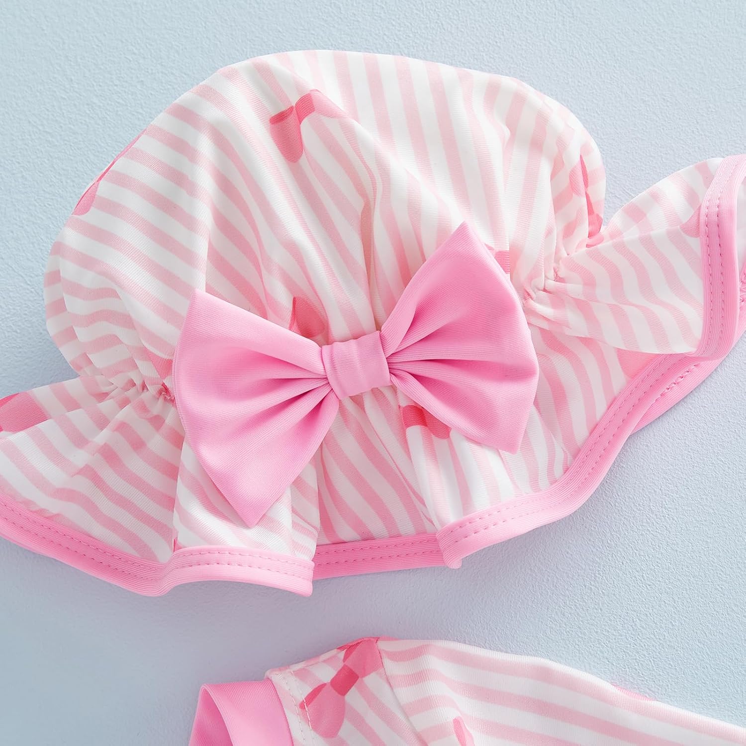 Toddler Baby Girl Swimsuit Bow Striped Ruffled Long Sleeve Bathing Suit Zipper One Piece Rash Guard Swimsuits UPF 50+