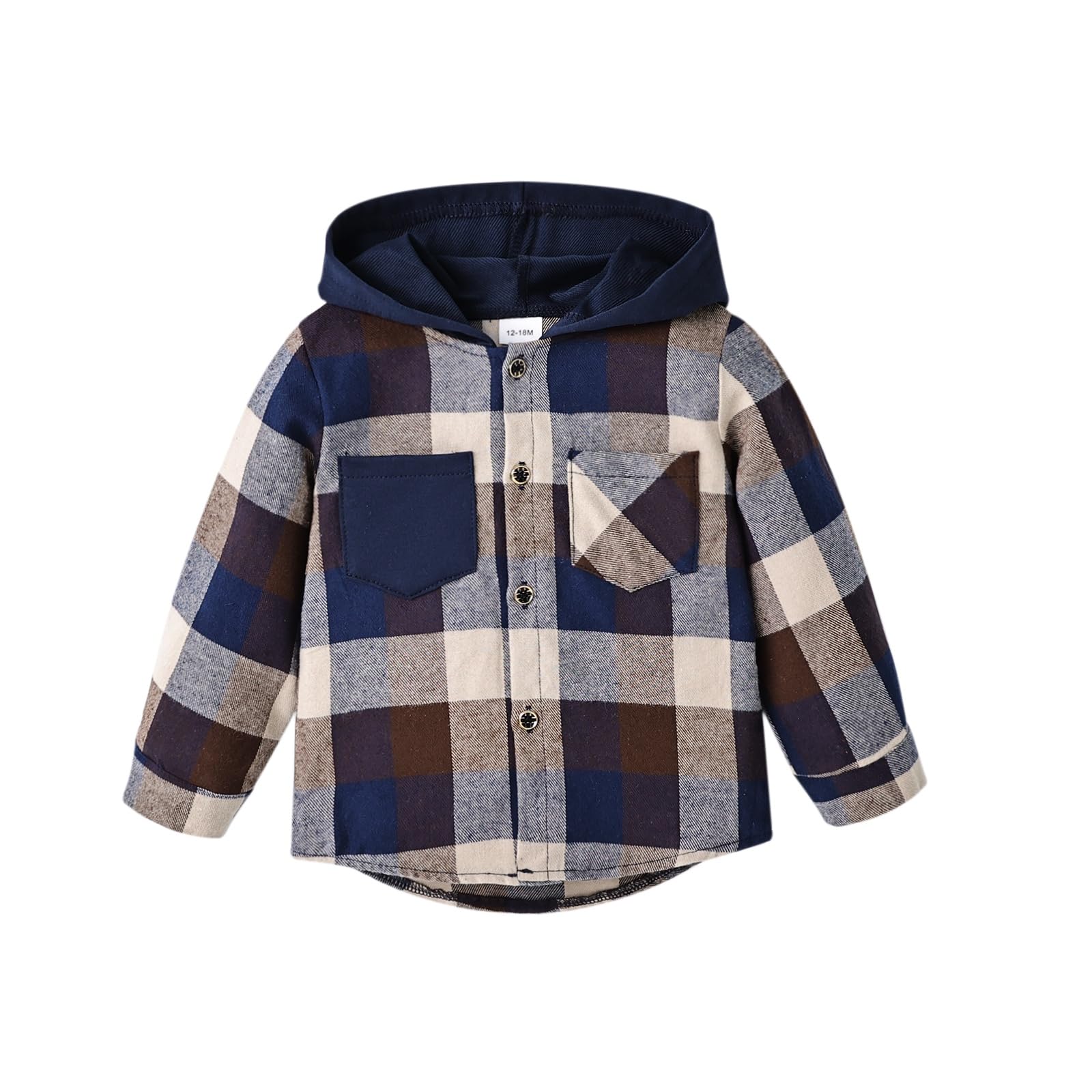 FOCICI 18 Months Boy Clothes Toddler Plaid Long Sleeve Button Down Jacket Top Shirt Casual Pocket Jacket Fall Winter Outfits Set Dark Blue 18-24 Months