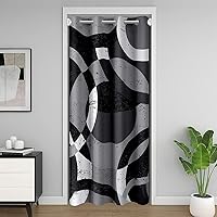 Vista 50 de Cortina de puerta con diseño de remolinos azules, negros y blancos, 1 panel de 34 pulgadas de ancho x 80 pulgadas de largo, cortinas opacas