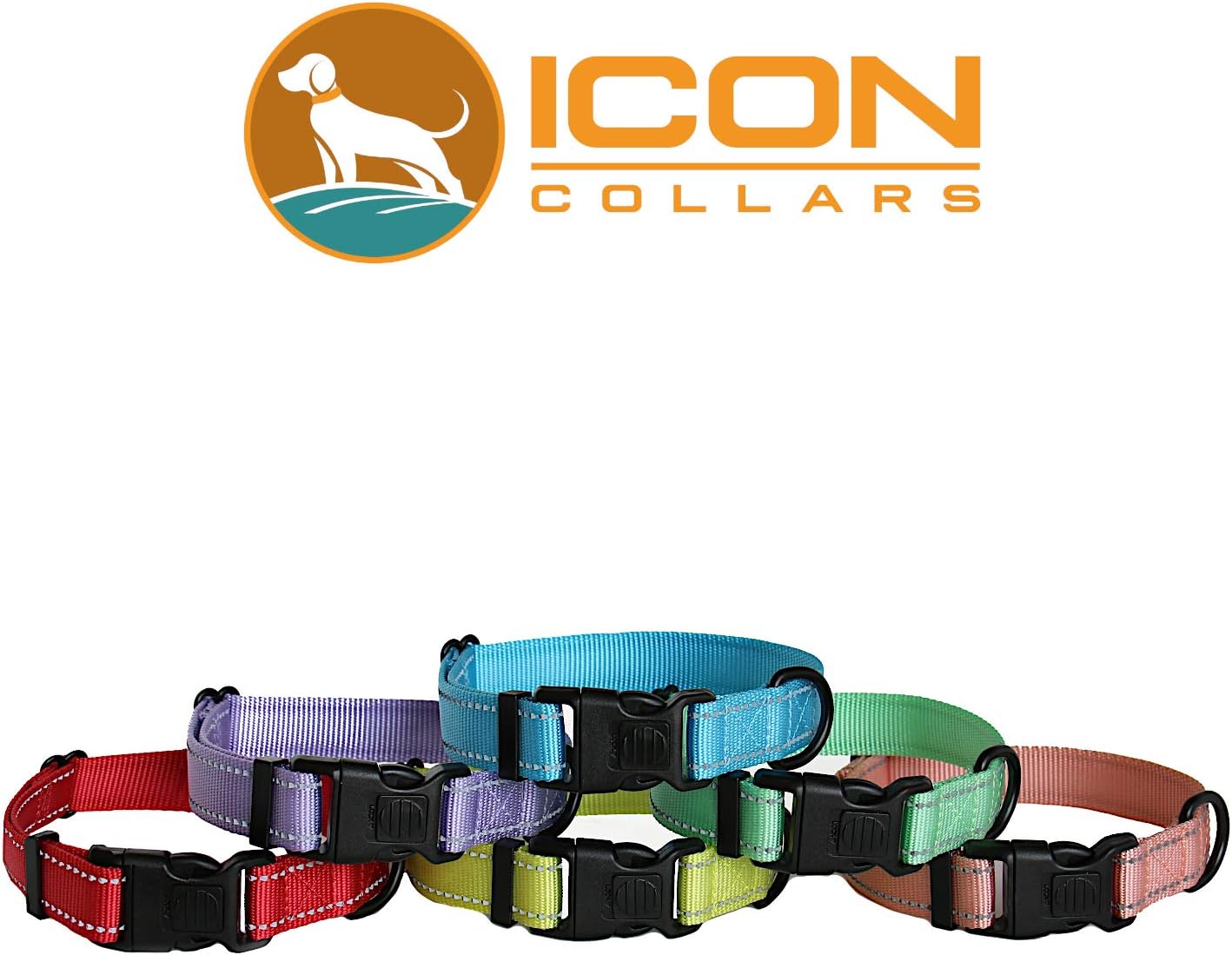 ICON Collars - Reflective Lockable Nylon Dog Collar Small Medium Large Sizes (Small, Terra Cotta)