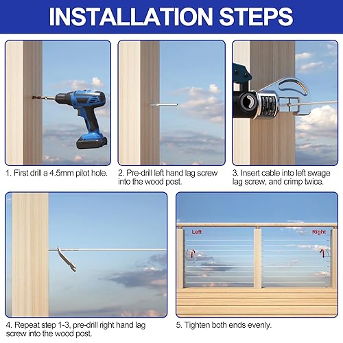 Miniatura 4 de BLIKA Paquete de 120 tornillos de acero inoxidable T316 con rosca de mano derecha e izquierda para postes de madera de 18" de kit de barandilla de