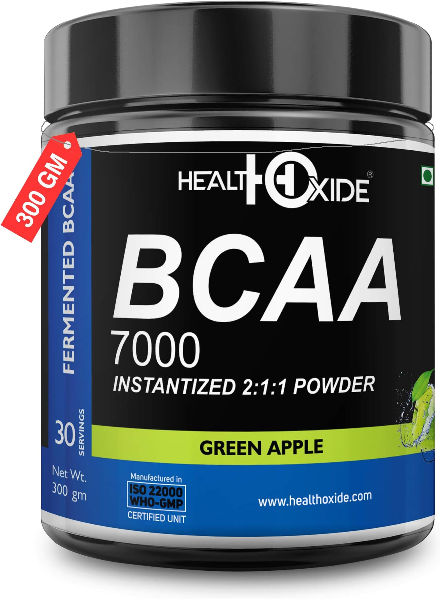 HealthOxide BCAA 7000 Amino Acid INSTANTIZED 2:1:1 POWDER - 300 gm (GREEN APPLE)