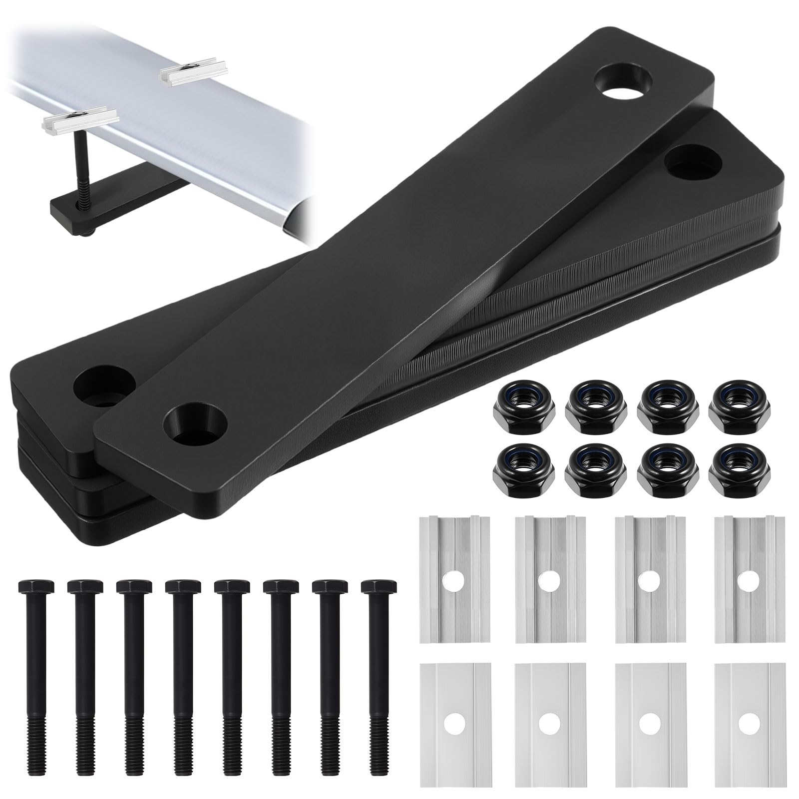 Photo 1 of Zonon 28 Pcs Rooftop Tent Mounting Hardware Set Including 4 5.3" x 1" Flat Mending Plates 8 Screws 8 Nuts and 8 Aluminum Blocks(Black)