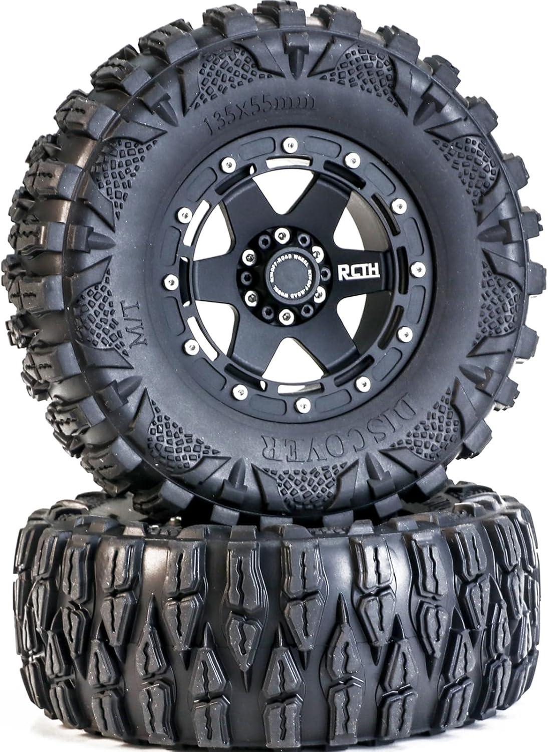 2.6 Tires All Terrain Soft Rubber Crawler Car Tire & Rim for Off Road Race, OD 135mm Rubber Tire & Metal Rims with 17mm/12mm Hexes for MJX H8H MK07 KM4 Traxxas TRX-4 TRX-6 Axial 1/7 1/8 1/10 Crawler