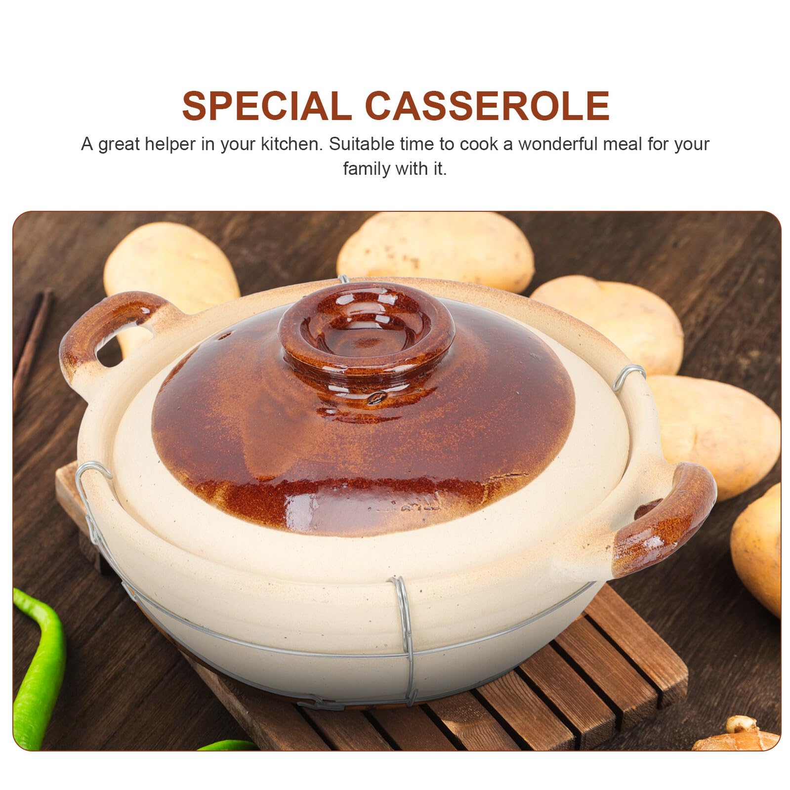 Toyvian Cazuela de Barro de 0.5l Asa Única y Superficie Antiadherente para Cocinar Arroz y Guisos Caseros Transferencia Uniforme de Calor