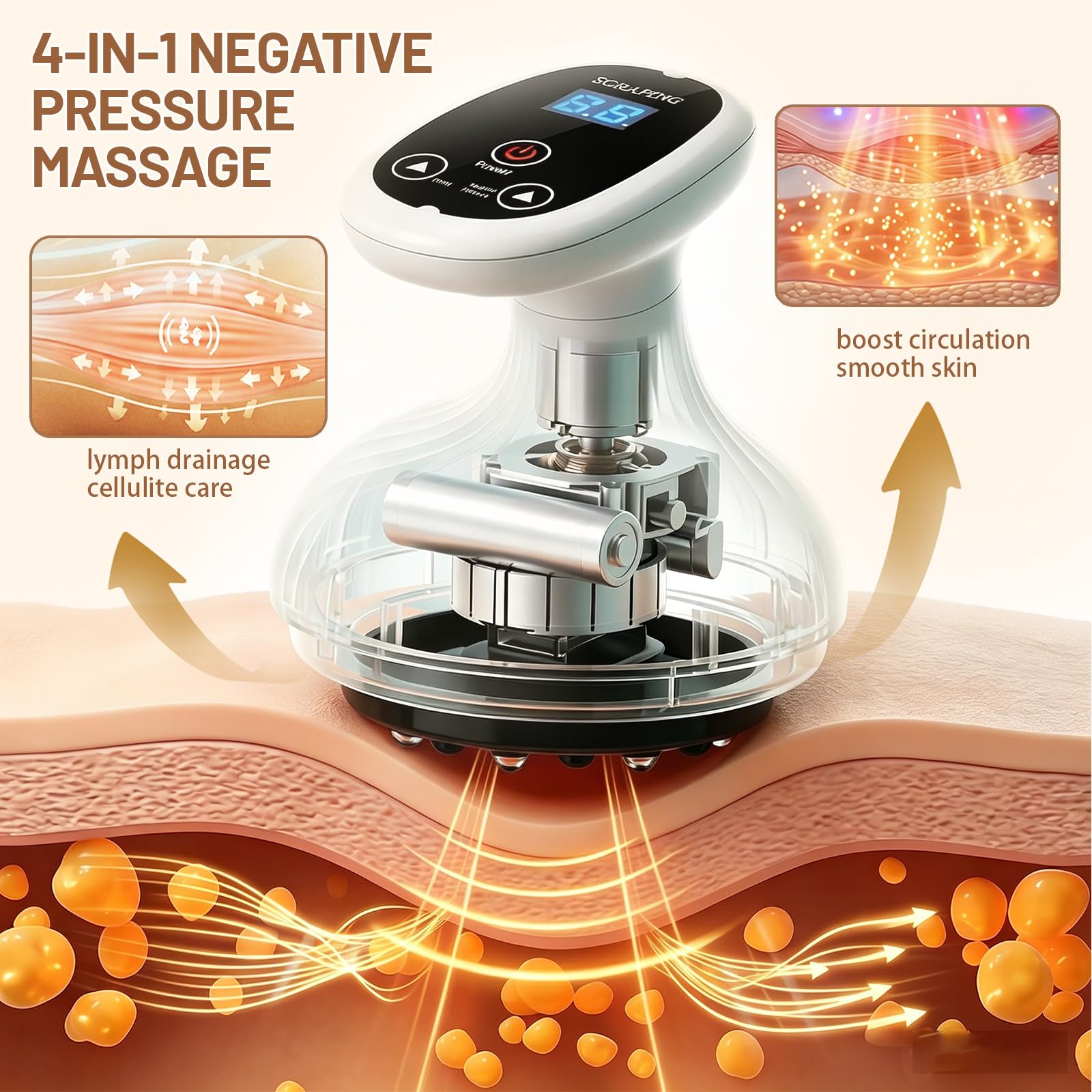 Cellulite Massagegerät, Elektrisch Schröpfgerät Gua Sha Anti Cellulite Massager, Vakuum Massagegerät mit 9 Saugstufen & Wärme für Straffung Bauch, Taille, Arme & Beine