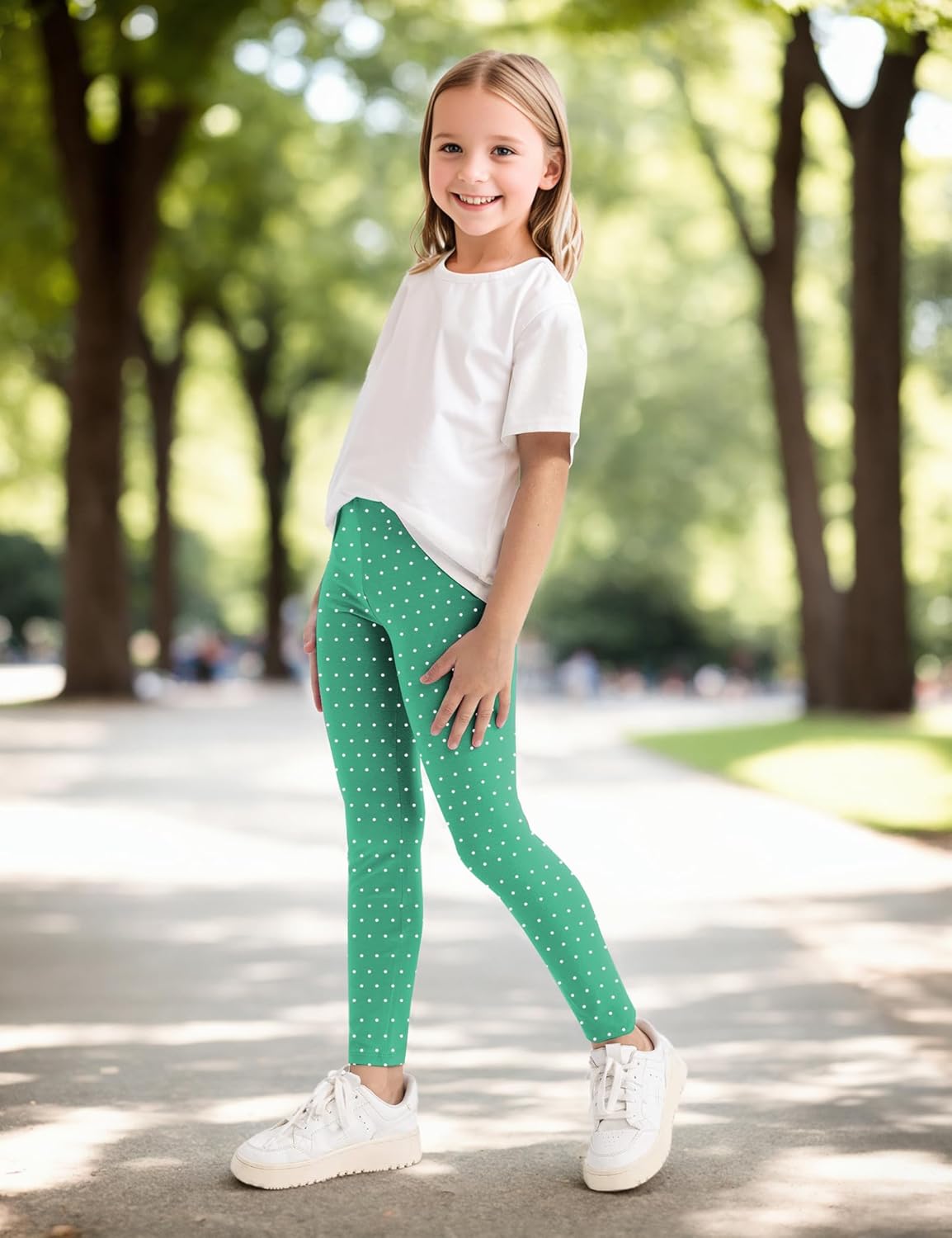 Kiench Girls Leggings Pack of 4 Polka Dots/Stripes/Solid Color Pants for Toddler 2-7 Years