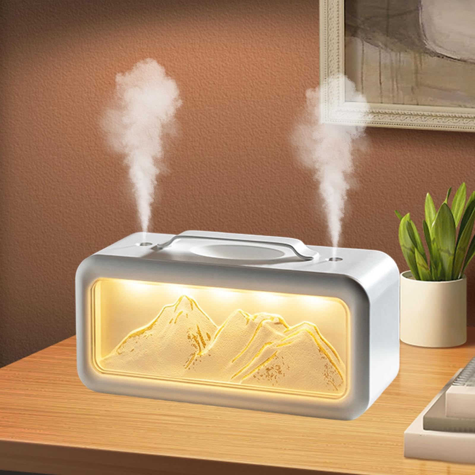 Mist Nuit Diffuseur Arôme Double Jet Faible Bruit USB Fonction Nuit Matériau PP Adapté Chambre Bébé Séjour, Blanc