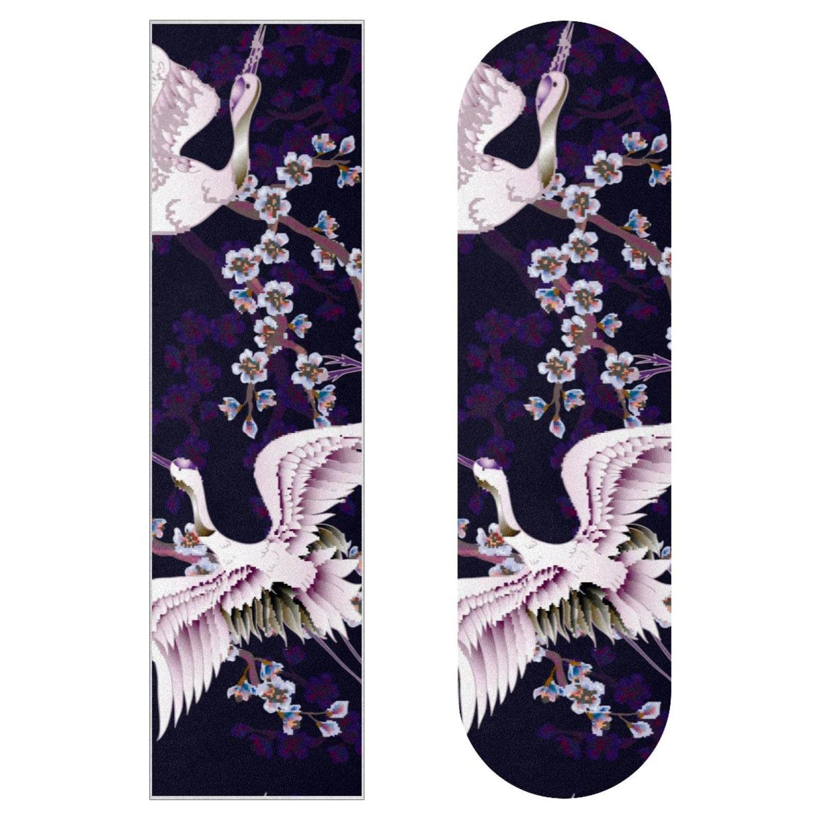 Lot de 2 feuilles de papier abrasif pour planche de skateboard Motif grue Blanc