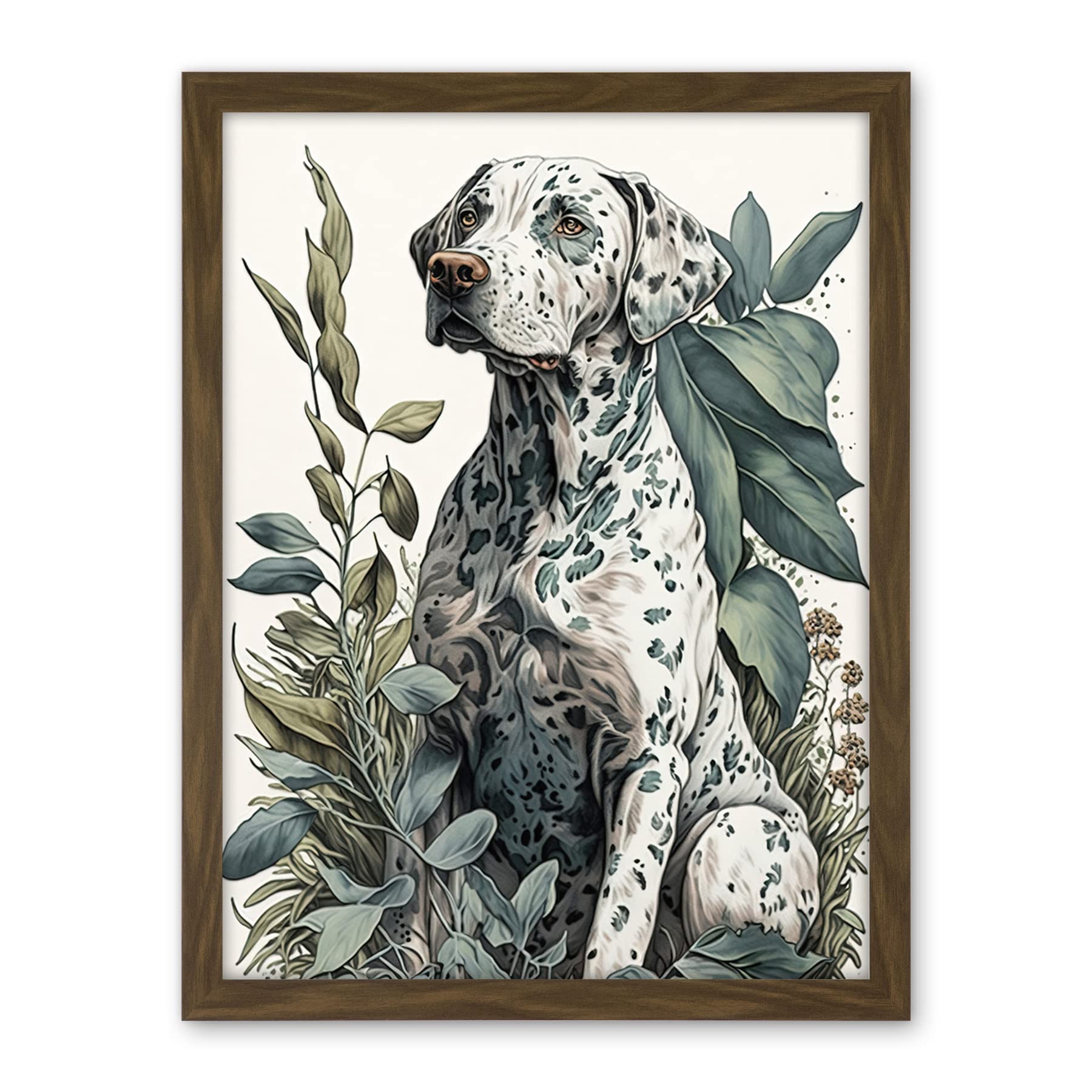 Artery8 Dalmatian Dog in Field Plants Modern Watercolour Illustration Artwork Framed Wall Art Print 18X24 Inch