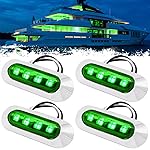 PSEQT 3.8\'\' Waterproof Boat Marine LED Lights Courtesy Interior Deck Light Navigation Transom Stern Cabin Lighting for Pontoon Fishing Boat Kayak Sailboat Bass Boat Vessel 12V 24V (Green 4Pcs)