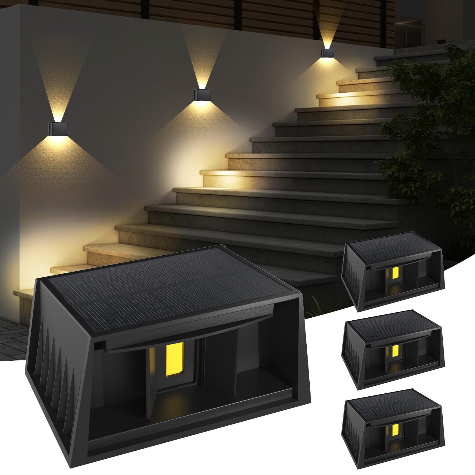 T-SUN Solar Fence Lights Outdoor Garden,IP65 Waterproof Solar Wall Light Outdoor,3000K Warm White,Adjustable Beam Angle,Auto On/Off Sensor Garden Fence Lights for Outside Patio Deck Decorations,4-Pack - Image 2