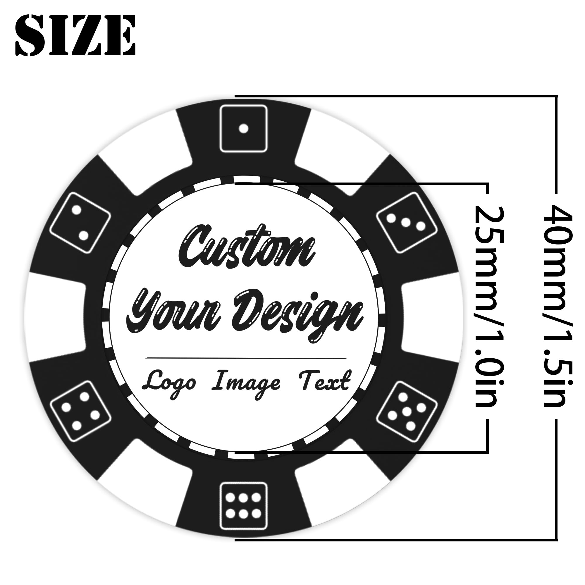 Lot de 100 jetons de poker personnalisés imprimés avec logo personnalisé, image ou texte, impression couleur double face pour bars, fêtes, jeux de poker, soirée casino