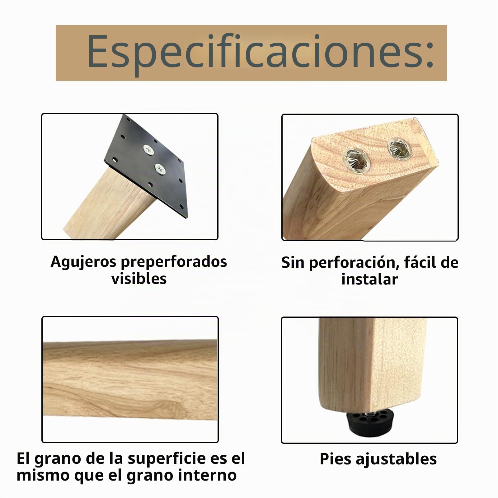 QLLY Patas inclinadas de madera maciza para mesa, juego de 4, fáciles de instalar, perfectas para mesas de comedor, mesas de café y bancos (natural)