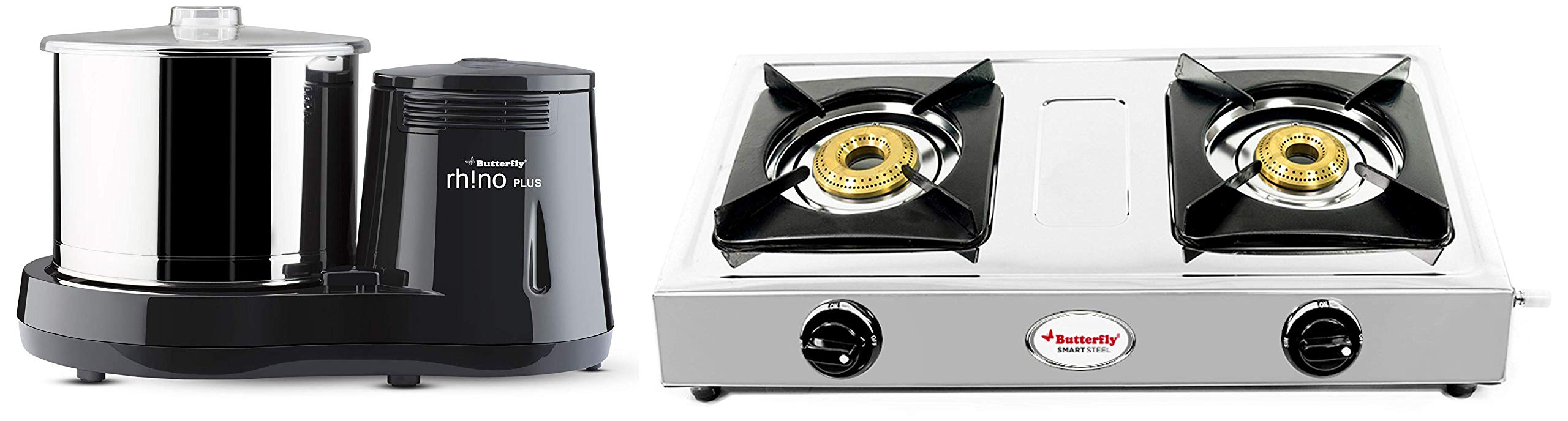 Butterfly 150W Smart Stainless Open Steel 2 Burner Gas Stove,2L(Grey)