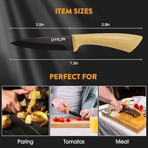 Miniatura 3 de Cuchillo de pelar con vaina, juego de 3 piezas, cuchillos de cocina negros, 8,9 cm, corte tan fácil