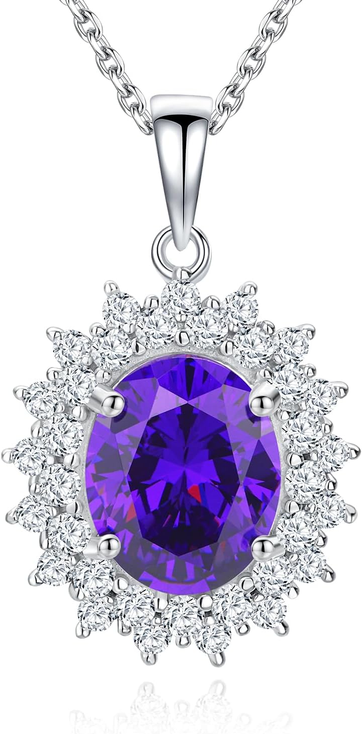 Sterling Silver Birthstone Necklace for Women Oval Solitaire Pendant Necklace Birthday/Anniversary/Wedding Jewelry(with Gift Box)