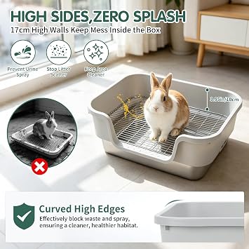 Rypet Stainless Steel Rabbit Litter Box, Bunny Litter Box with High Sides