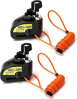 QWORK 2 Pack Motorcycle Disc Brake Lock with 110db Alarm Sound, Prevent Theft and Secure Your Wheel Disk, for 7mm Brake Rotors, Includes 5ft Reminder Cable for Motorcycles and Bicycles