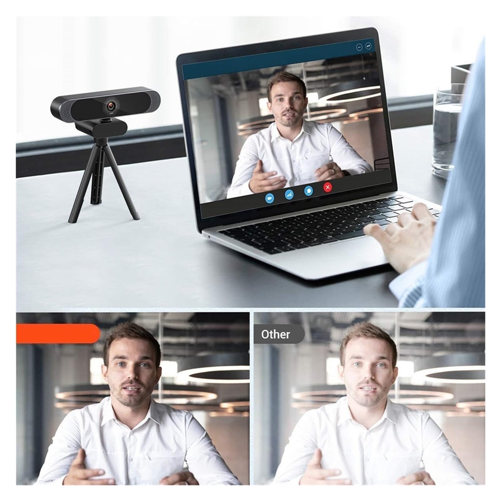 Cámara web HD de 1080P, micrófono con cancelación de ruido/cubierta de privacidad/trípode, cámara Web USB and Play for reuniones de vídeo