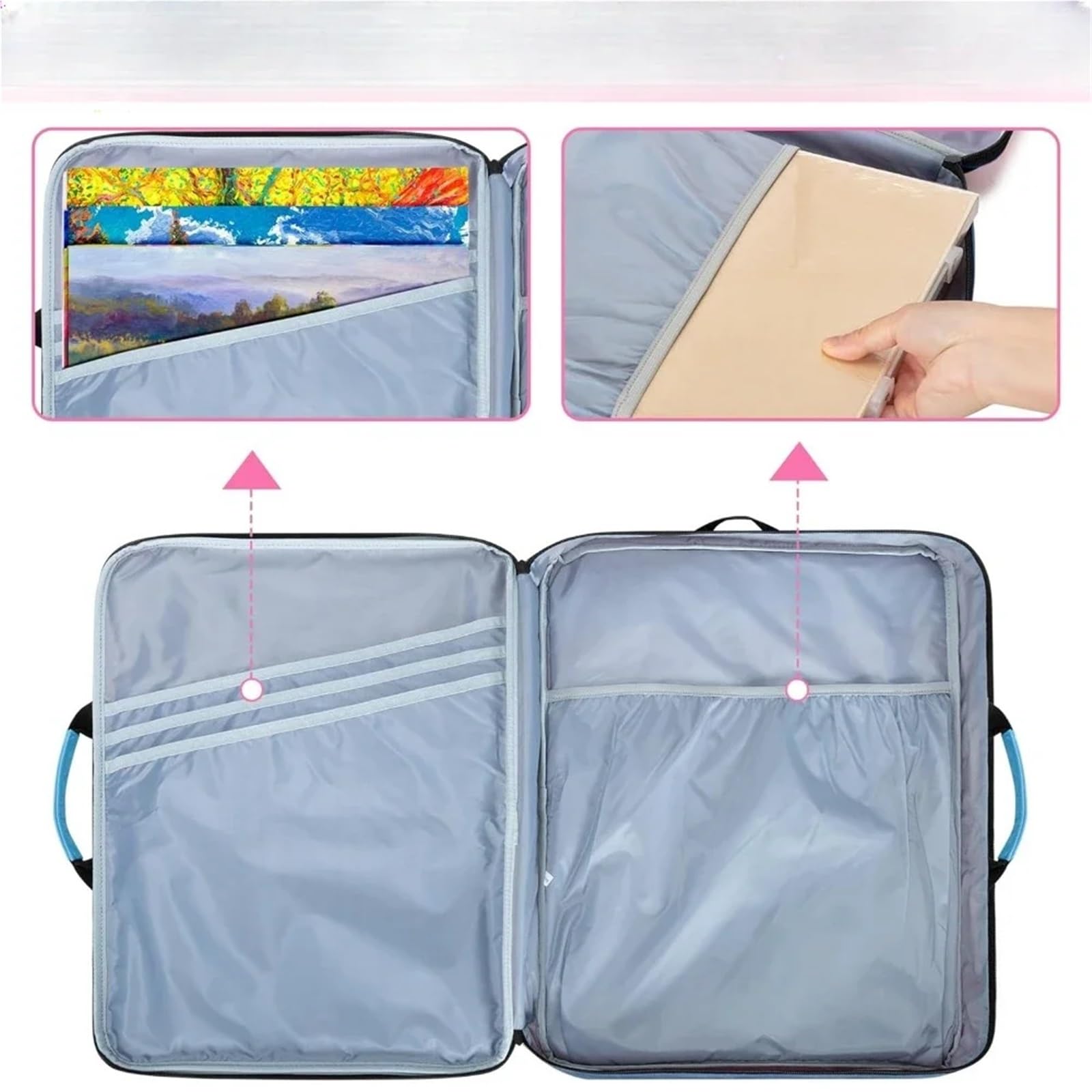 Borsa per Portfolio Artistico Custodia for portfolio artistico A3 15 x 18 pollici, borsa da viaggio for artisti, opere d'arte e materiali for la pittura Utilizzato per conservare le opere(Blue)