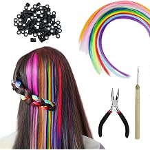 50 Pieces Hair Tinsel Kit, Coloured Hair Extensions for Braiding, Micro Ring Hair Extensions Tool Set with Hook, Pliers, and Micro Beads for Women Adults