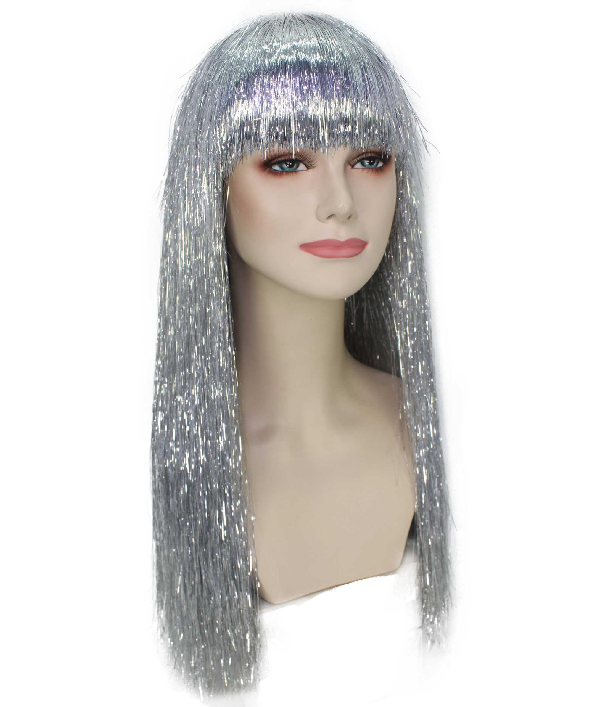 HPO Long Tinsel Wigs for Women Glitter Party & Cosplay Accessory, Silver, 23 Inch - Image 3