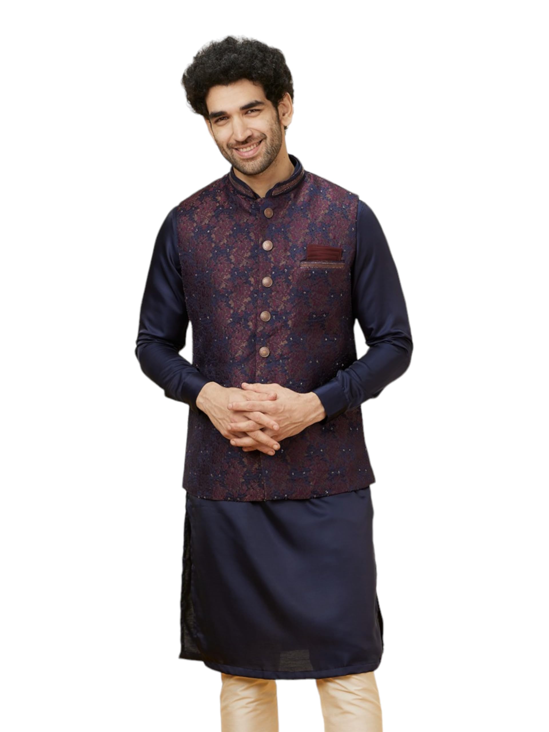 manyavar Men's Art Silk Floral Printed Jacket (1pc)-picture-32