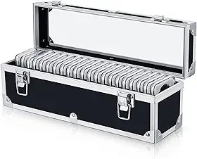 Funrous Caixa de armazenamento de moedas de alumínio para suportes de moedas com alça suporte de laje de moedas de armazenamento de suprimentos de coleção de moedas com laje para colecionadores (preto, 20 moedas)