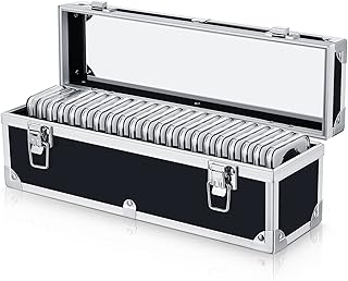 Funrous Aluminum Coin Storage Box Case for Slab Coin Holders with Handle Coin Slab Holder Slabbed Coin Storage Box Storage Collection Collection Supplies for Collectors (Black, 20 Coins)