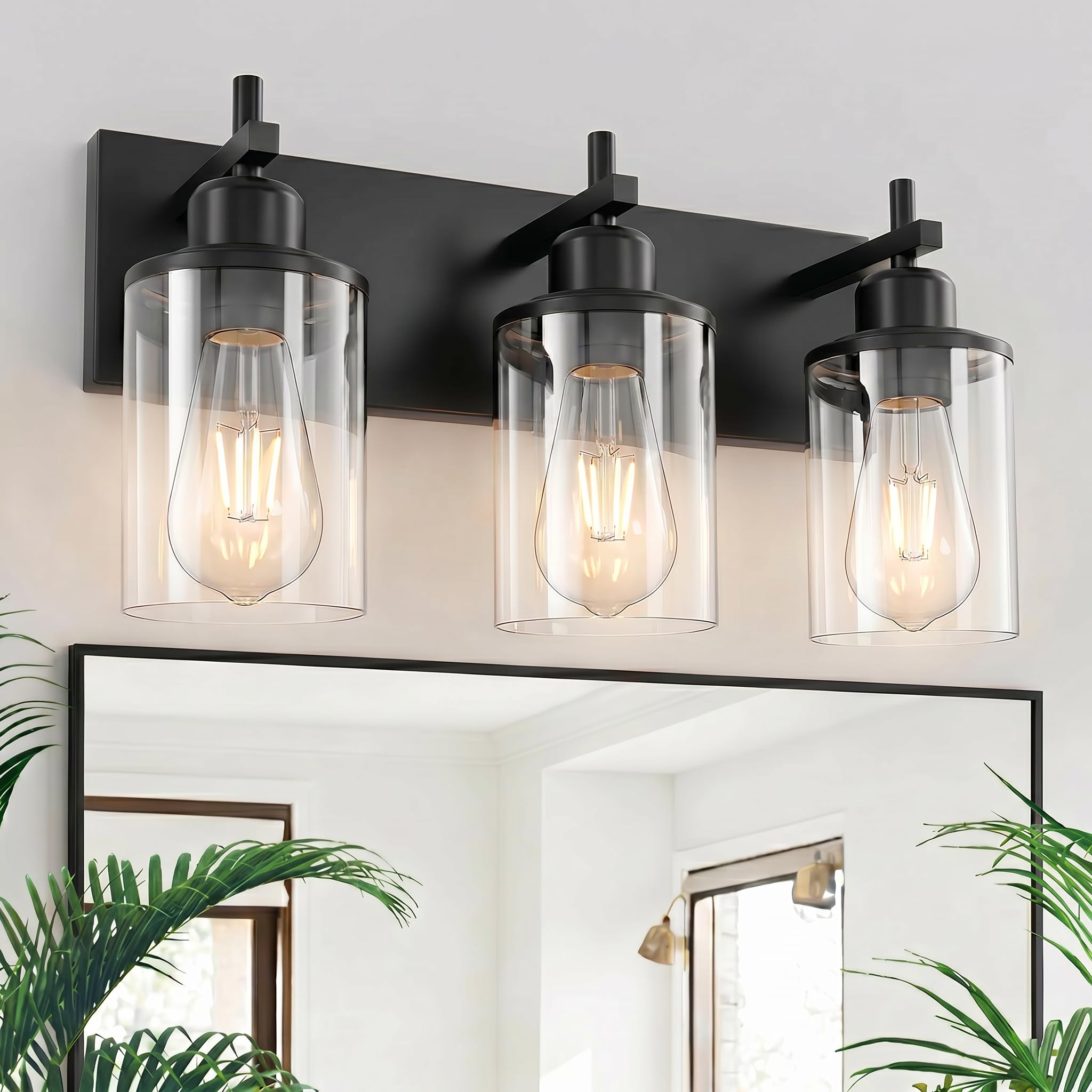 Lanhall 3-Light Black Bathroom Light Fixture