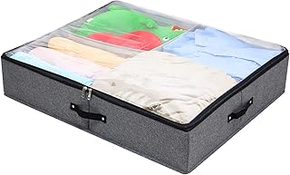 Organisateur de rangement de chaussures solide sous le lit, pour 12 paires avec séparateurs réglables, fenêtre transparente, fermeture à glissière et poignée, respirant, 77 × 63 × 14 cm, gris noir