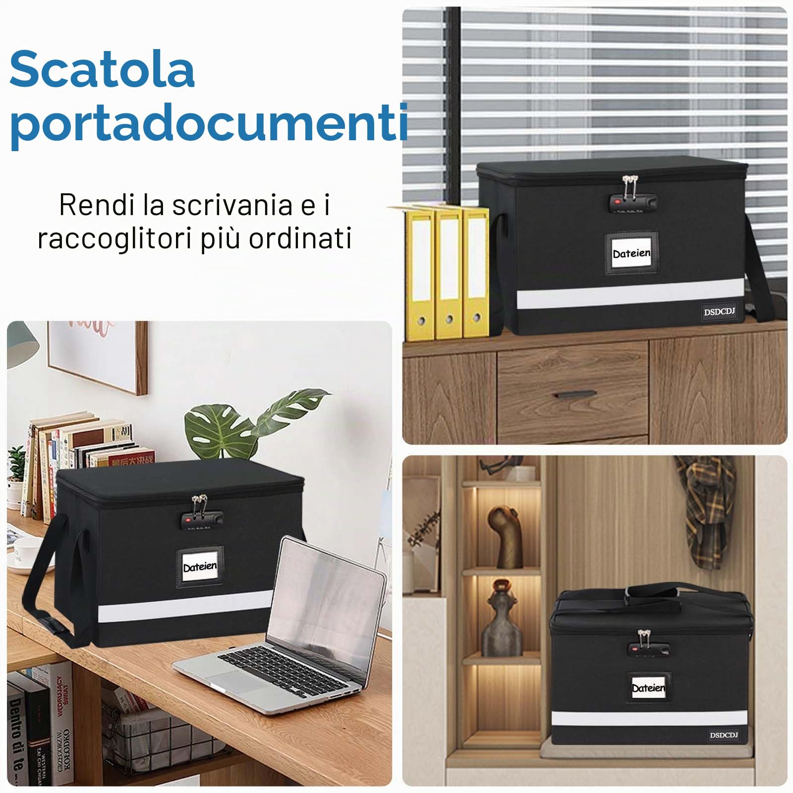 Cartella sospesa per documenti con serratura, organizer per documenti con manico, scatola per documenti DIN A4, scatola per documenti portatile per casa/ufficio