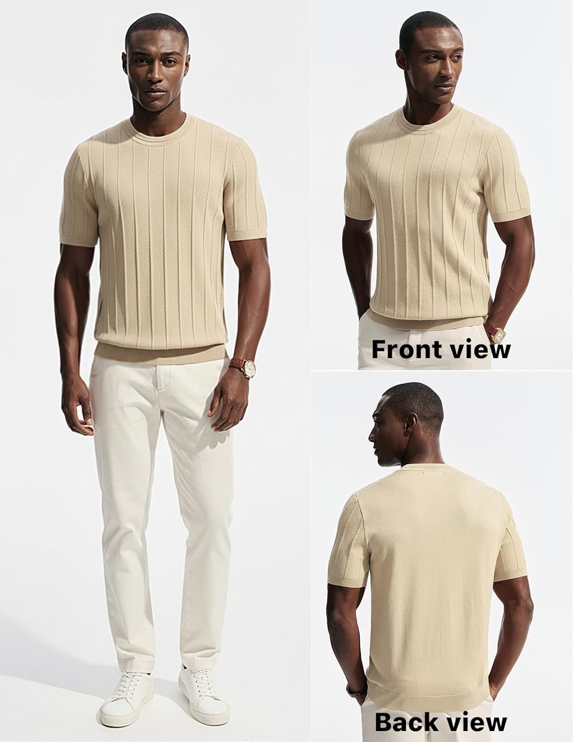 PJ PAUL JONES Mens T-Shirts Short Sleeve Crewneck Knit Texture Shirt Fashion Casual Stretch Tee Shirts - Image 2