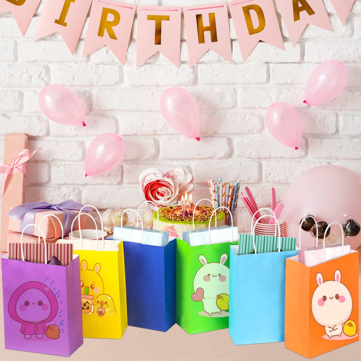 SPERPAND Lot de 100 sacs cadeaux en papier avec poignées, 22,1 cm, petits sacs à friandises, biscuits, collations, bonbons, sacs de fête pour anniversaire d'enfant, fête prénatale, Pâques, fête des