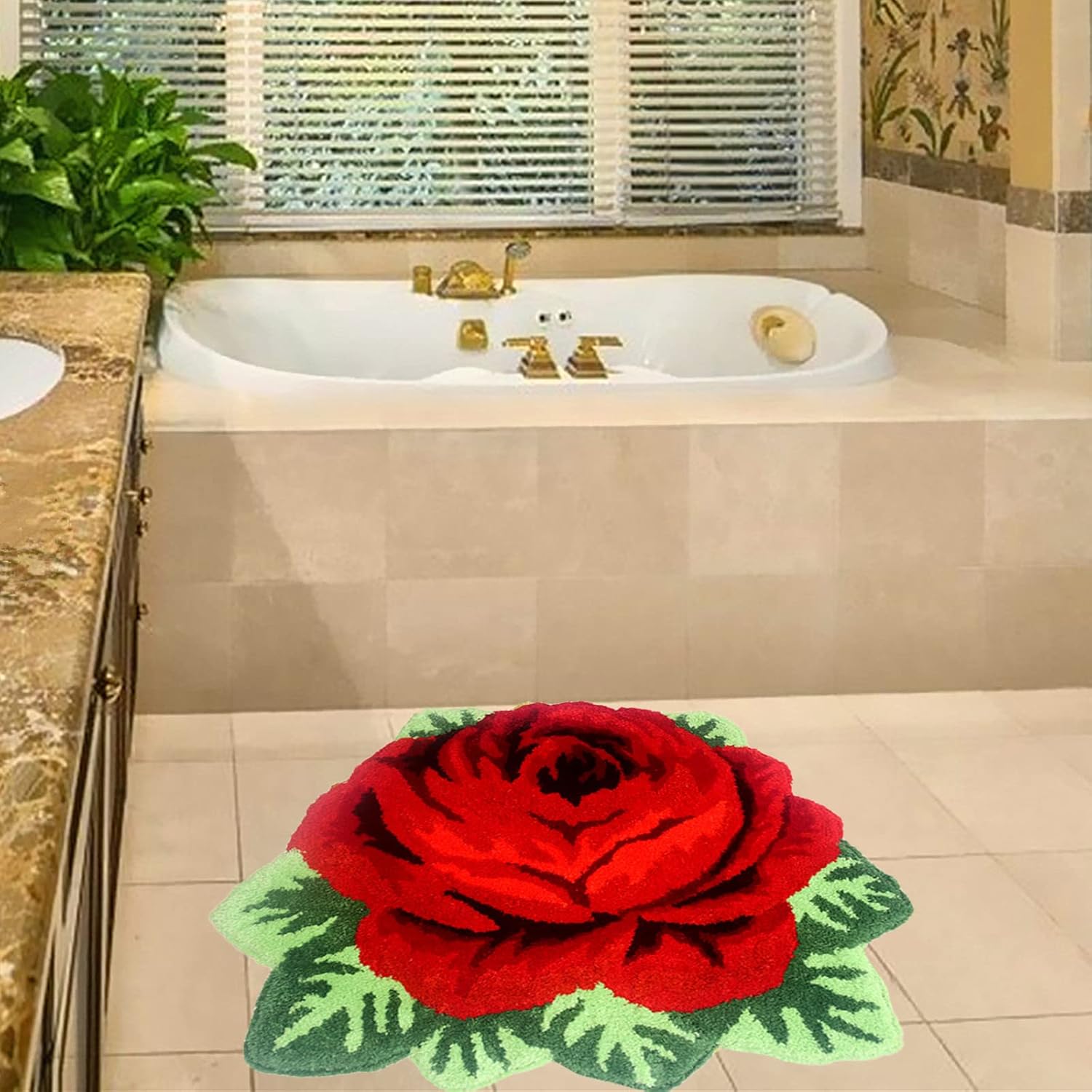 UKELER Red Rose Bath Rugs for Bathroom Non Slip Absorbent Kitchen Rug Shaggy Soft Flower Area Rugs for Girls Bedroom 31.5''x23.6''