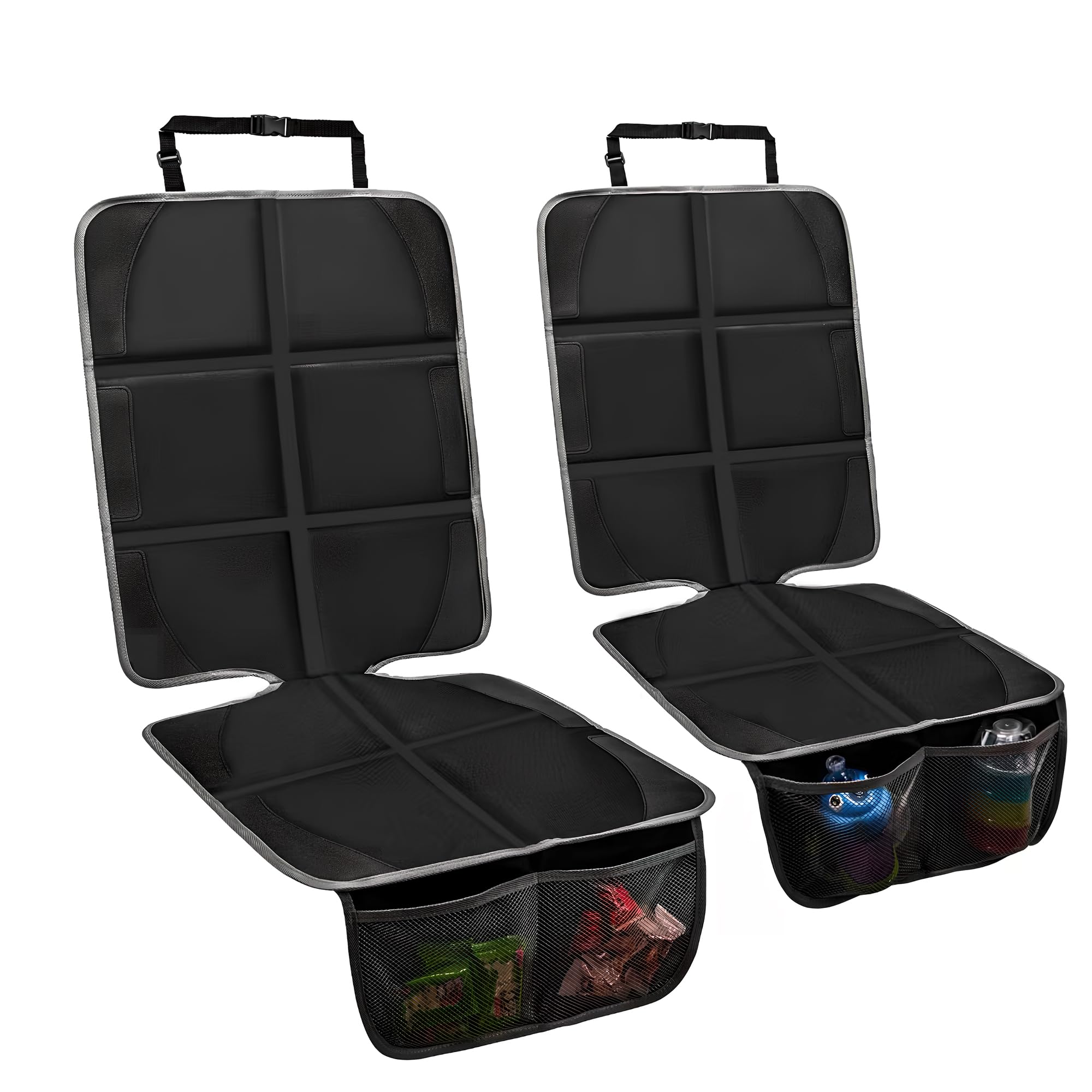 NEWFOM Car Seat Protector 2 Pack Baby Car Seat Covers with Mesh Pockets & Non-Slip Backing 600D Durable Seat Protector Under Baby Car Seat (Black &