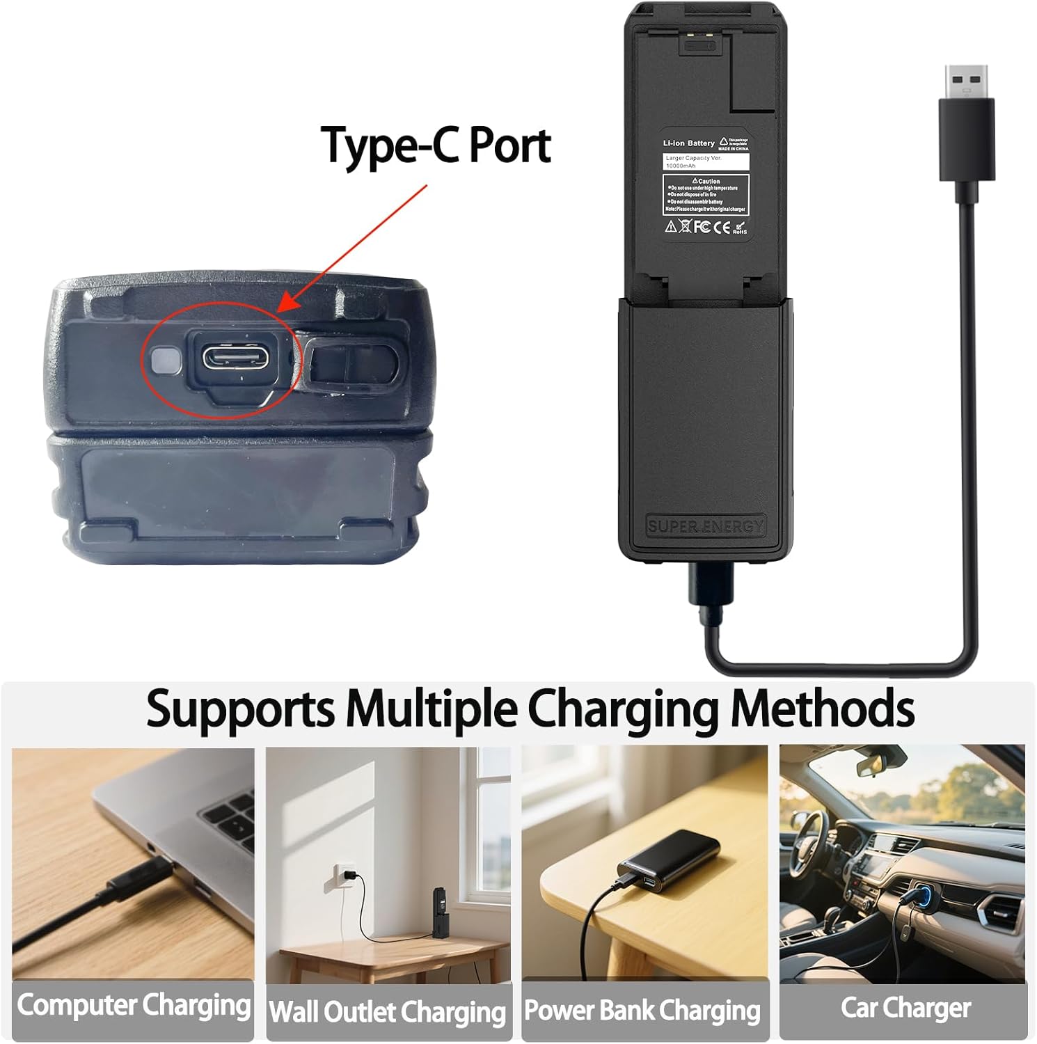 UV-K5 Radio 10000mAh Battery Type-C 2025 New Version Extended Battery Compatible with UV-K58,UV-K5(8), UVK6,UV-K6 Two Way Radio Walkie Talkie Accessories