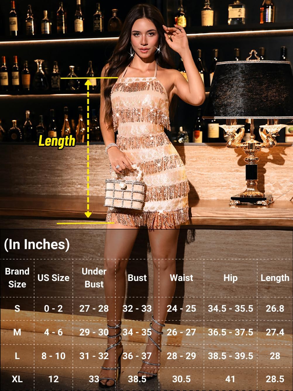 Kaei&Shi Fringe Sparkly Dresses,Heart Halter Sequin Mini Dress,Backless Birthday Dance Disco Outfits for Women