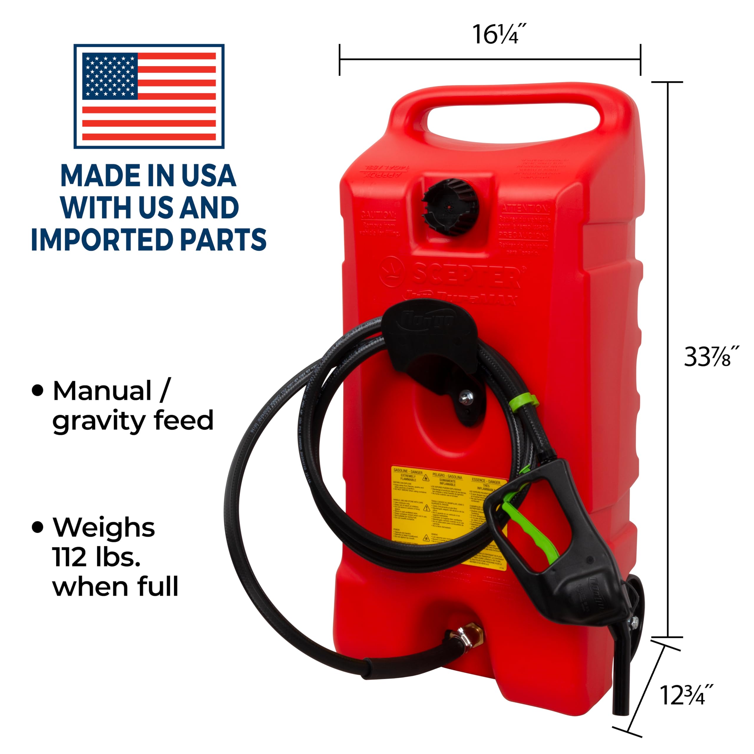 Bidón de Gasolina con Ruedas - Modelo B53 - Capacidad de 53 L - Fabricado con Polietileno - Manguera de 3 Metros - Pistola de Dispensación - Válvula de Bloqueo - Scepter