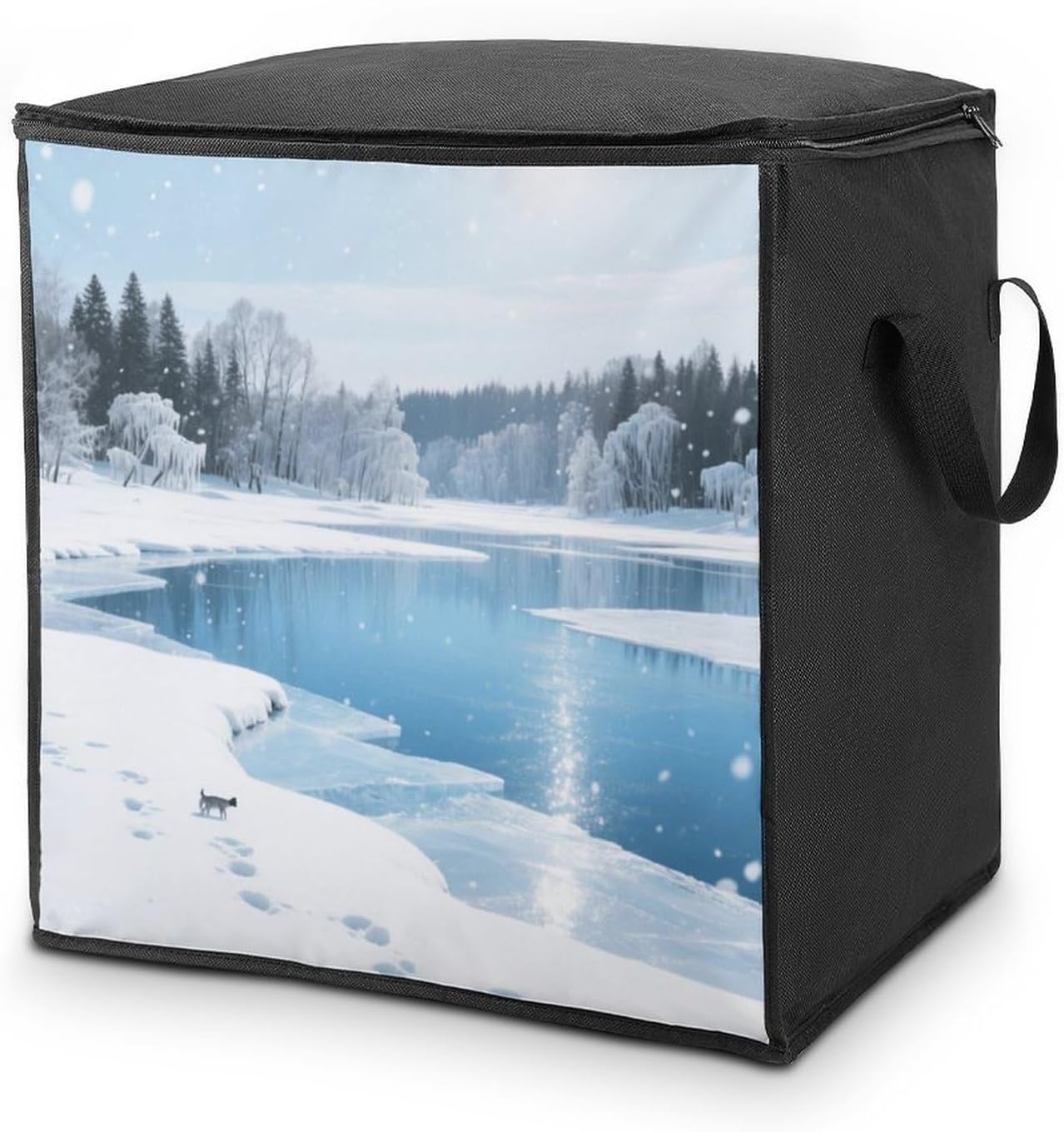 Winter Ice Lakes Storage Bags Moving Bags Storage Bins | Comforter Storage Bag Reinforced Handles & Zippers Foldable Closet Organizers and Storage for Blanket Pillow Clothes