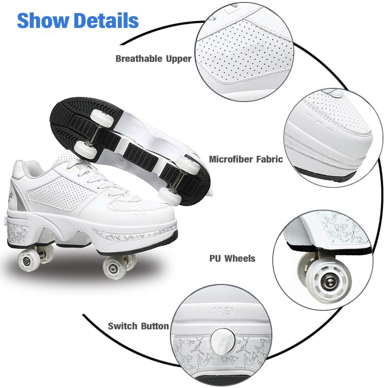Scarpe con Rotelle Bambino, 2 in 1 Scarpe con Automatiche Rotelle Retrattile,Pattini a 4 Ruote Deformati e Sneakers per Bambino Come Regali di Natale e Compleanno