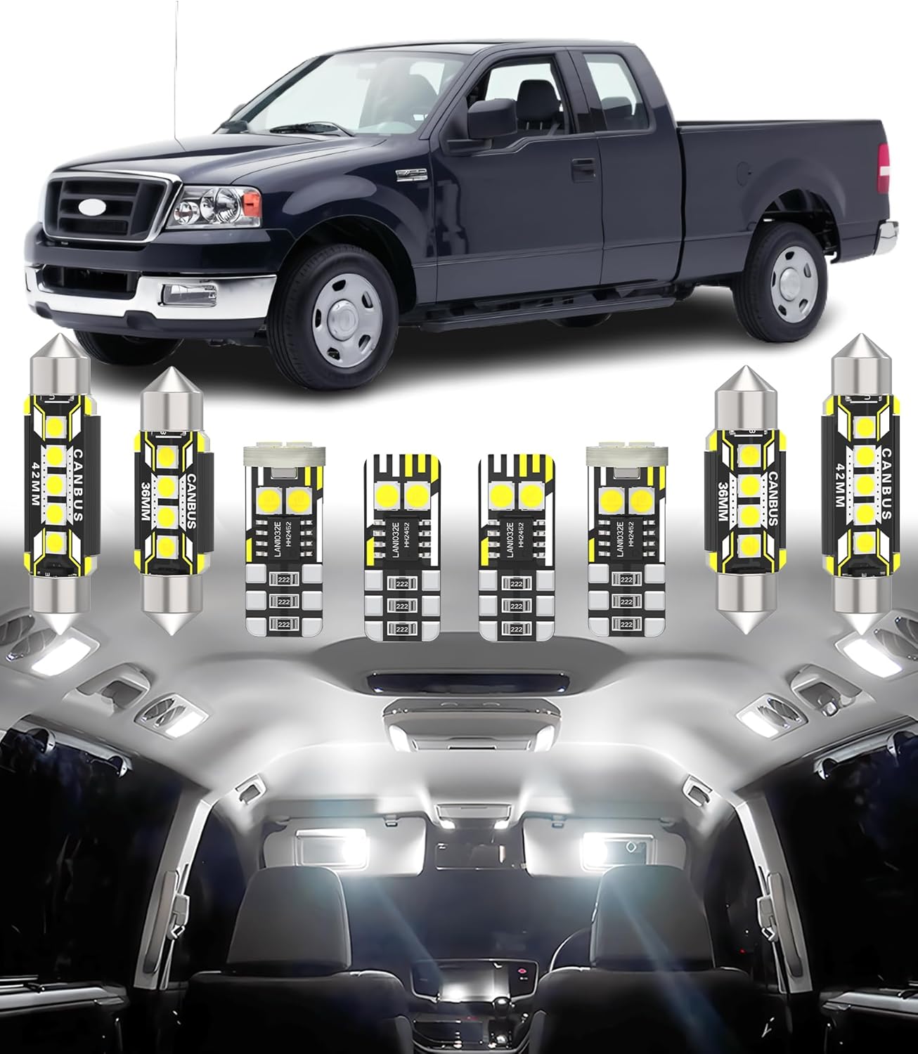 BMT xms Car Interior LED Light Kit Replacement for Ford F-150 F150 2004-2008,6000K Super Bright Interior Light Bulbs Package, 14pcs