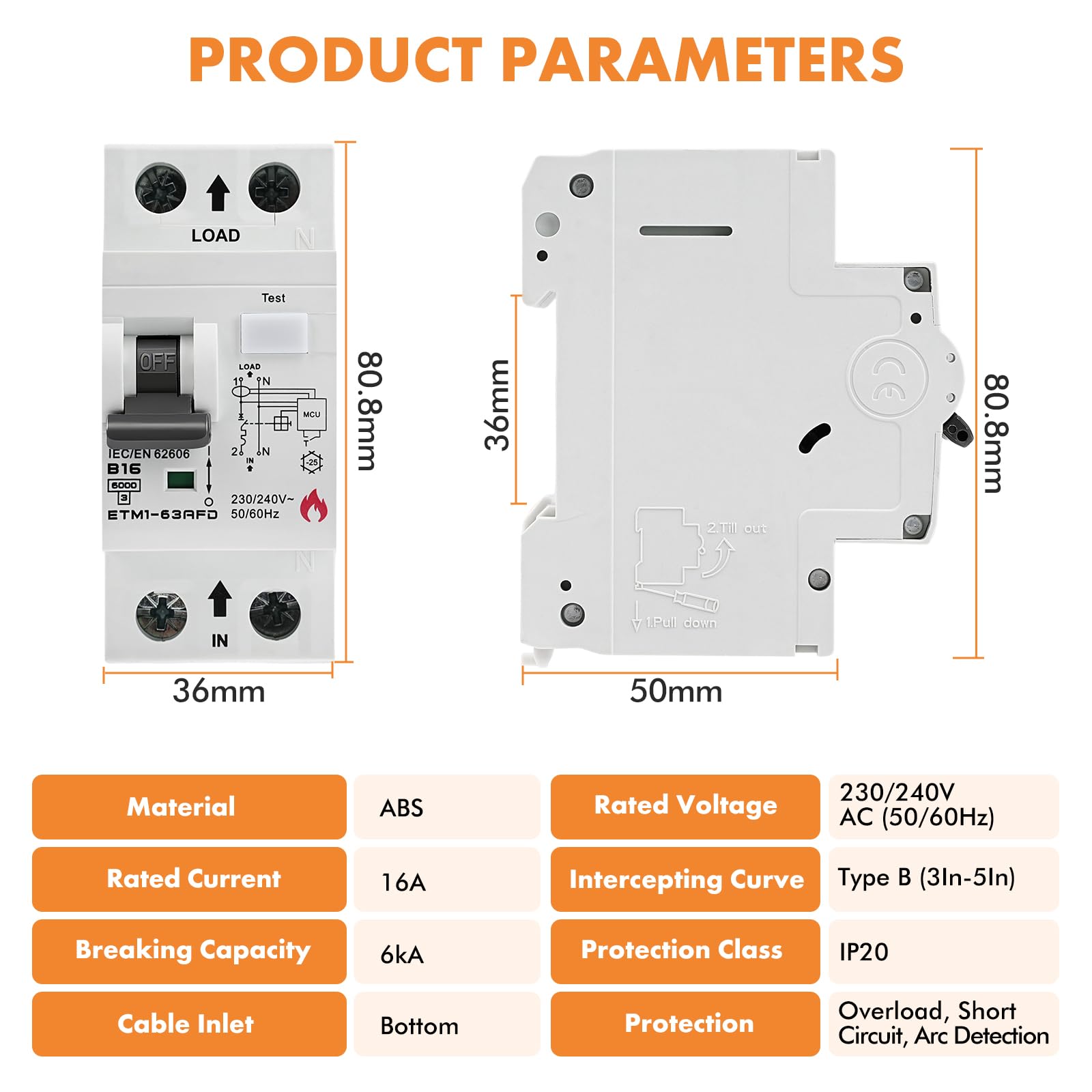 Jadeshay AFDD Protector Arco Electrico,16A 1P+N Detector de Fallos de Arco Interruptor AFDD con Protección contra Arco, Sobrecarga y Cortocircuito