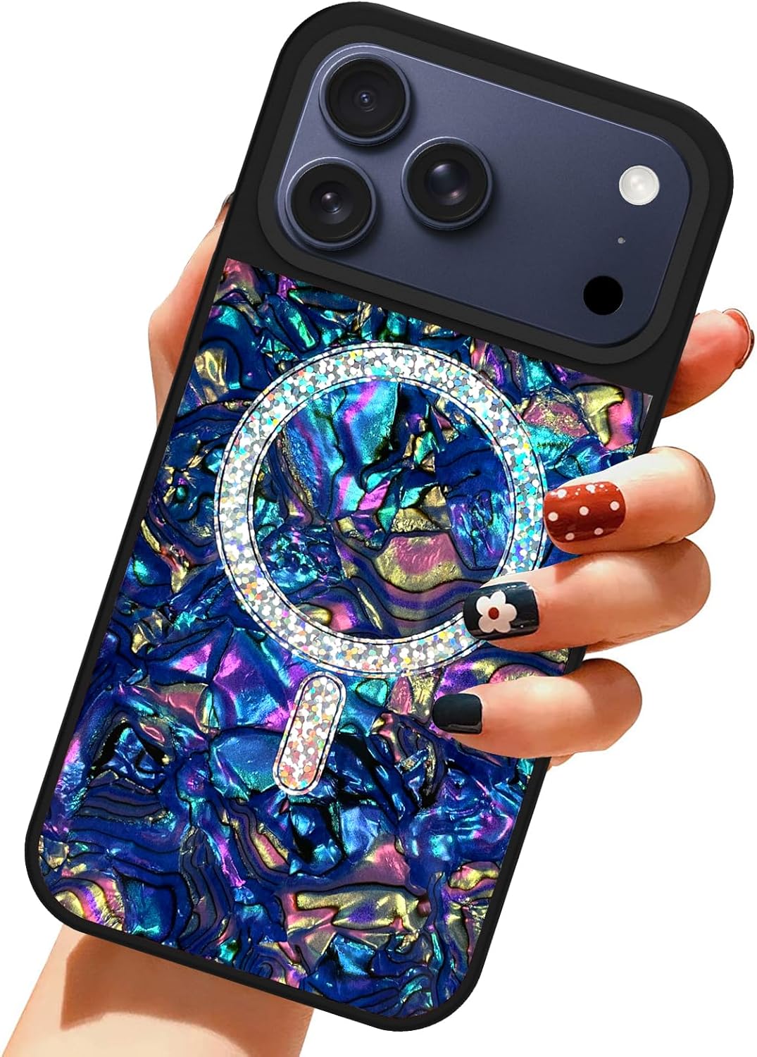 LSL Case for iPhone 17 Pro [Compatible with MagSafe] Sparkle Abalone Pearl Pattern Design Soft TPU Buper Hard PC Shockproof Anti-Drop Protective Slim Magnetic Iridescent Cover - Blue