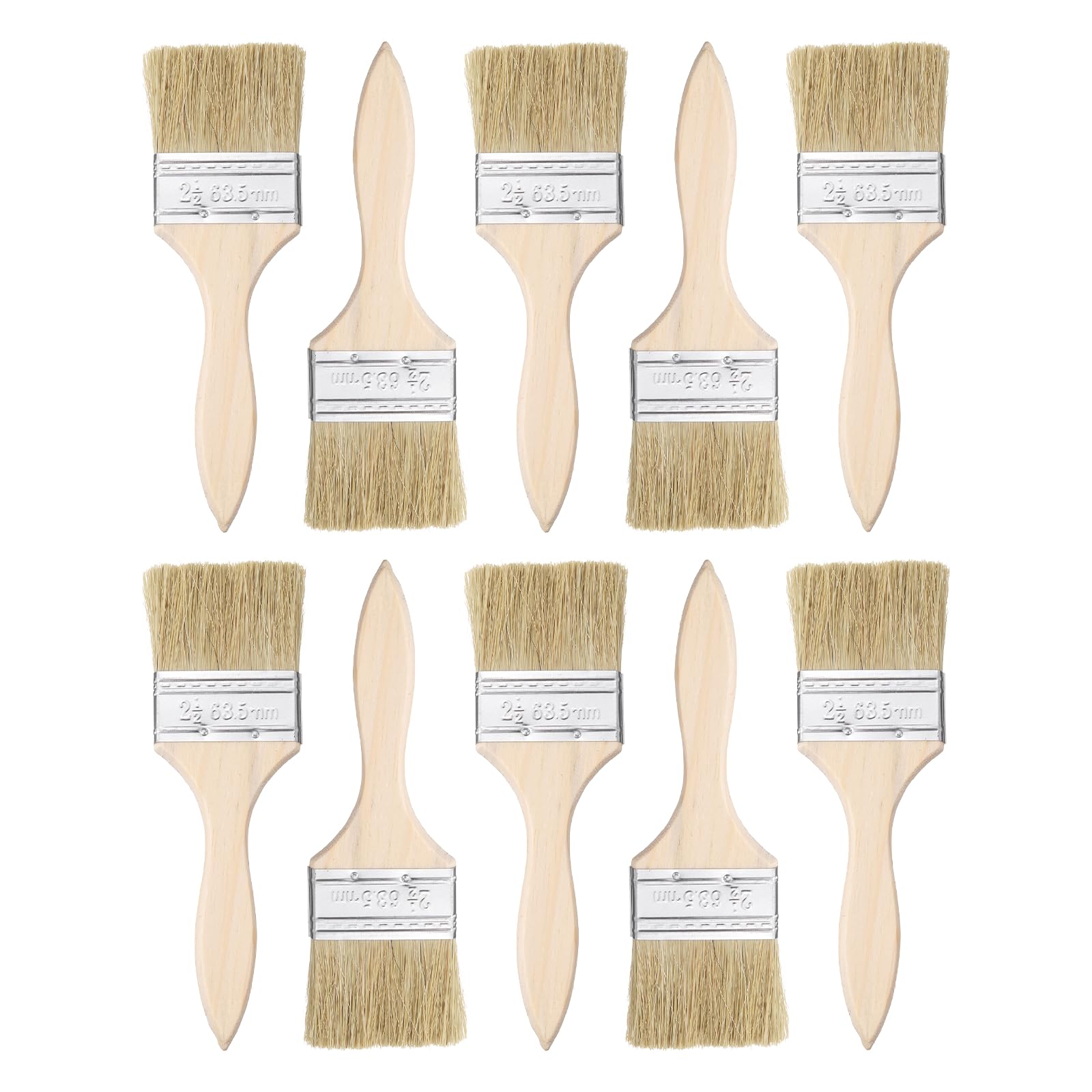 sourcing map 10pcs Double Thick Chip Paint Brush 2.5" Flat Bristle Painting Brushes with Wooden Handle for DIY Art Painting Furniture Cabinet Fences Deck Wall Door Trim, White