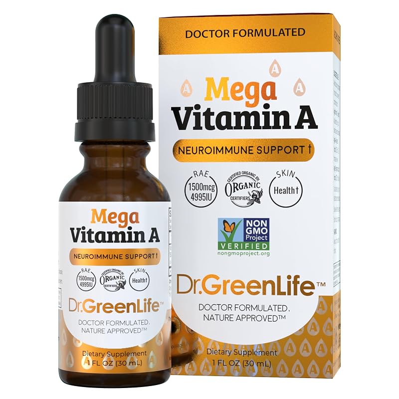 Dr. Green Mom Vitamina A líquida com palmitato de retinila 1.500 mcg RAE por gota, 30 mL