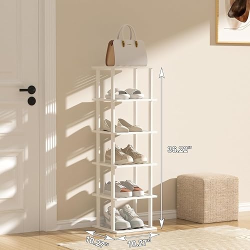 Miniatura 2 de Zapatero de bambú blanco - Zapatero vertical para espacios pequeños